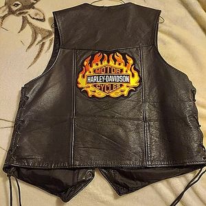 Leather Gear Vest with Harley Davidson Flames